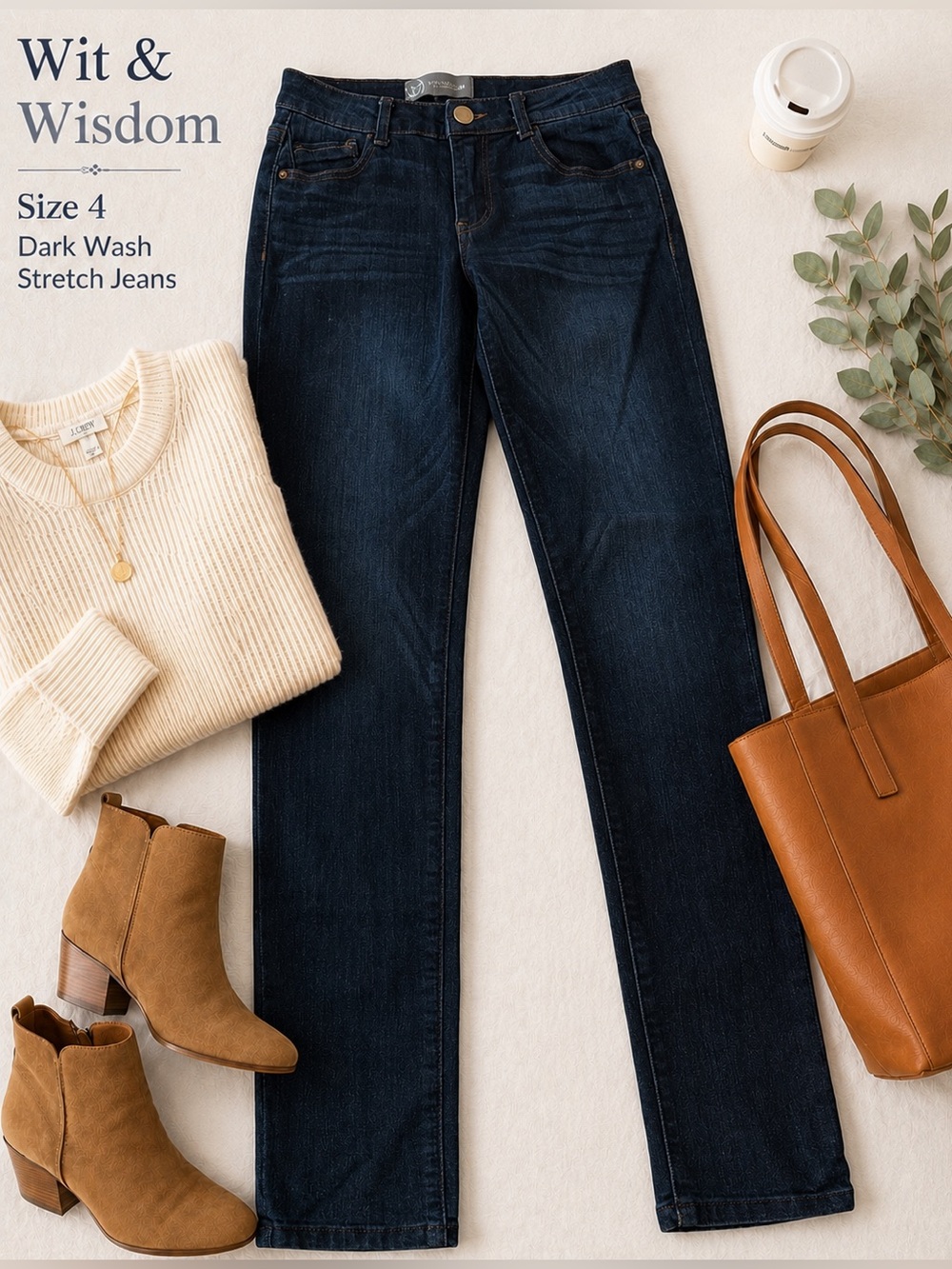 Wit & Wisdom |Dark Wash |Stretch Jeans |Size 4 |Slim Straight Denim - Picture 1 of 11